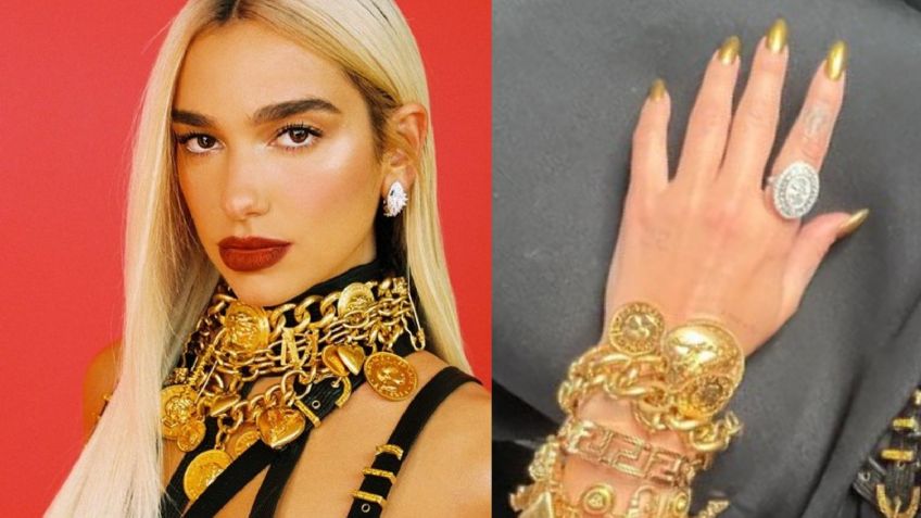 Manicura dorada; Dua Lipa confirma que así se deben llevar las uñas