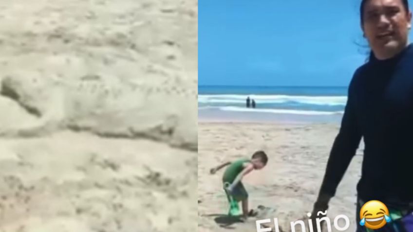 “Fue un trabajo bastante pesado”: Niño destruye el cocodrilo de arena que creó un artista en la playa | VIDEO