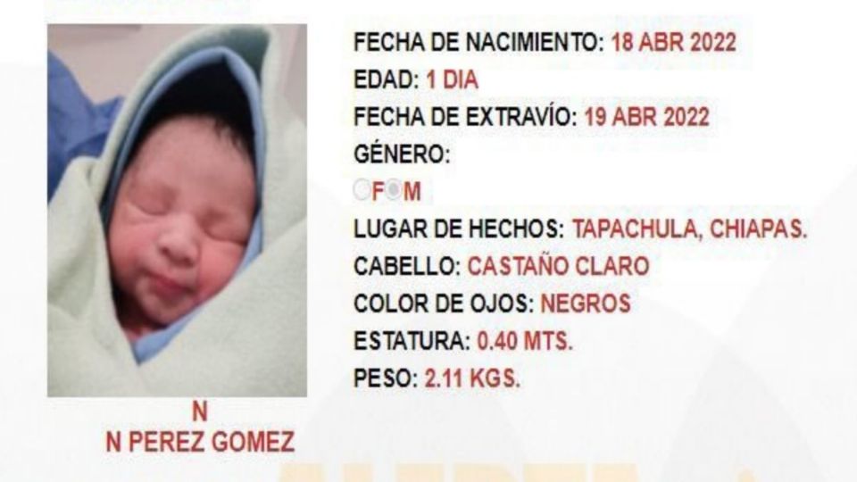 El menor 'N' Pérez Gómez fue sustraído de un hospital de Tapachula