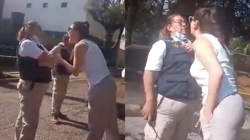 "Le dicen la fina": Tunden en redes a mujer que escupió a guardia de seguridad en Metepec