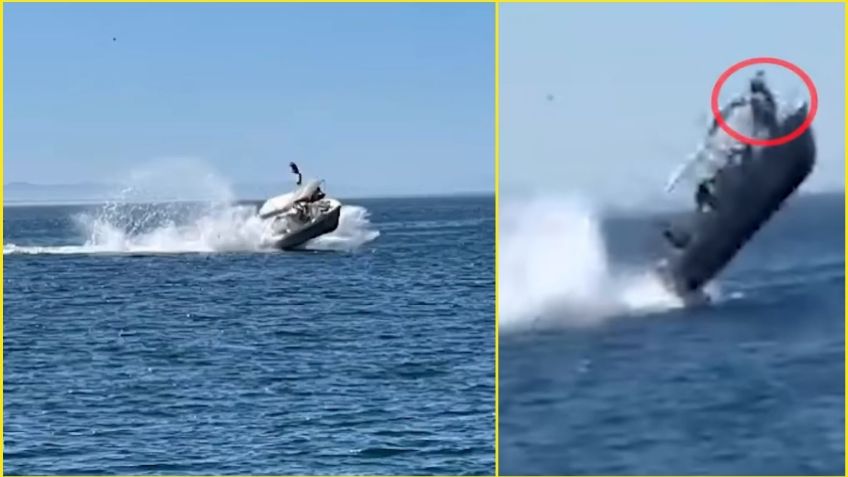 VIDEO: bote choca contra una ballena en Baja California y VUELA por los aires