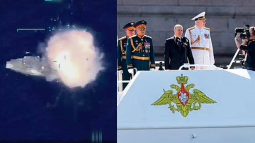 El momento exacto en que Ucrania bombardea y destruye el barco favorito de Vladimir Putin | VIDEOS