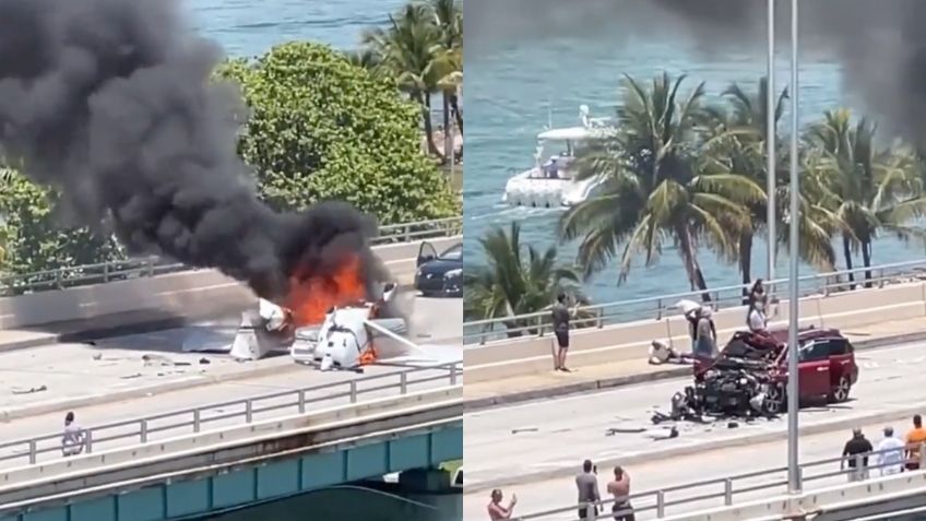 Avioneta se estrella e incendia en un puente de Miami | VIDEO