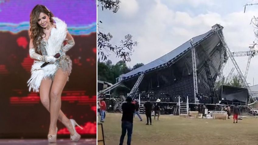 Momento exacto en que colapsa escenario para concierto de Gloria Trevi | VIDEO