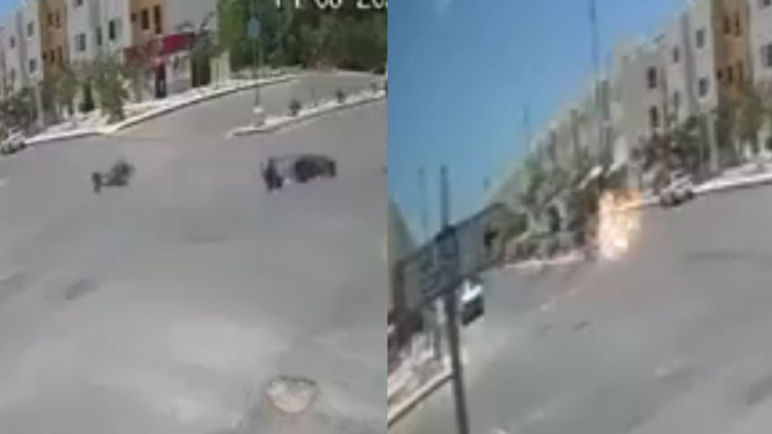 Motociclista muere tras chocar contra una motoneta e impactarse contra un poste; su moto explotó | VIDEO