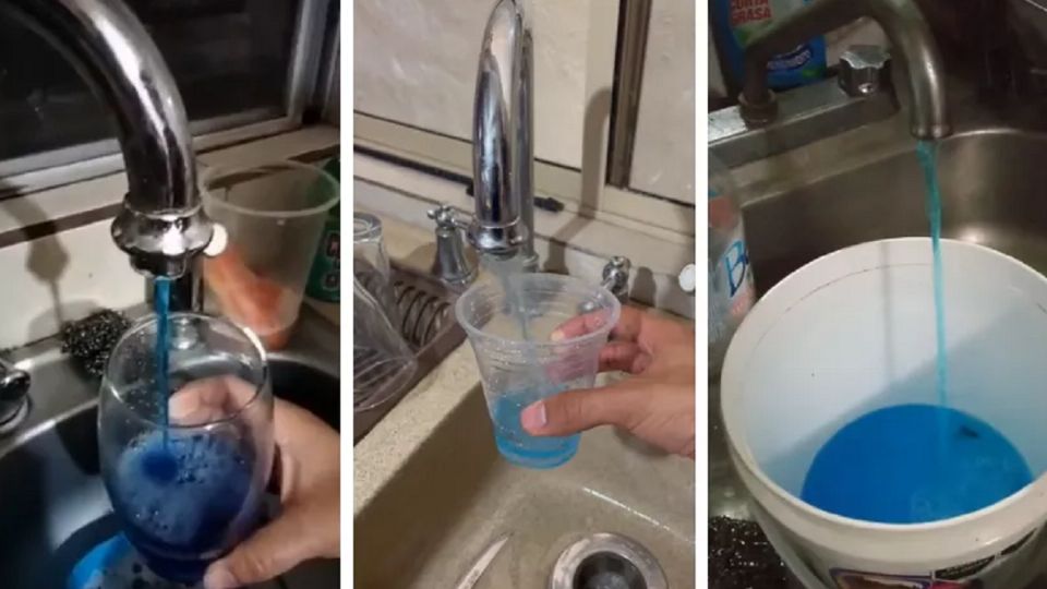 Agua de color azul sale de los grifos en Monterrey