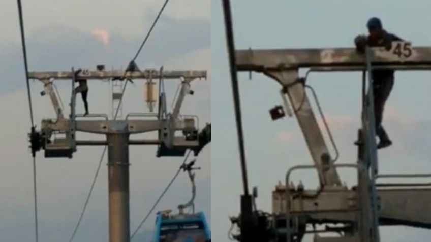 VIDEO VIRAL: Hombre camina sobre torres del Cablebús; le suplican que se baje