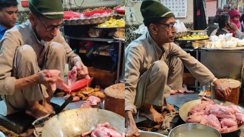 Hombre se hace viral preparando pollo frito descalzo y arriba de la mesa | VIDEO