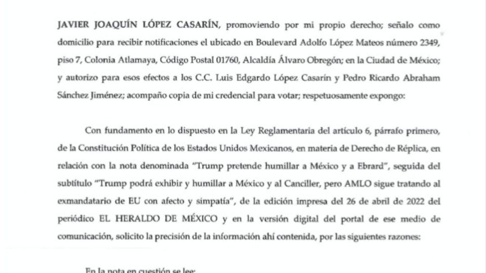 carta de Javier López Casarín