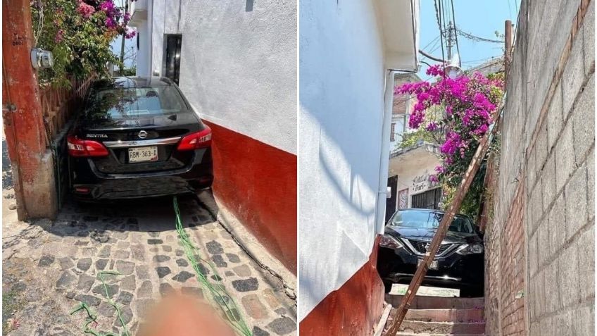 Turistas siguen GPS y su coche queda atorado en un callejón de Taxco: FOTOS