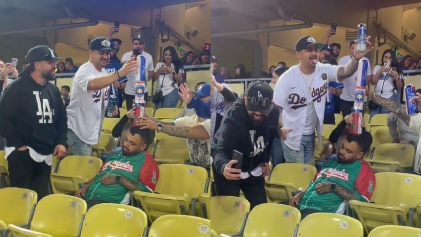 Joven se queda dormido en partido de beisbol y sus amigos arman torre de latas sobre su cabeza | VIDEO