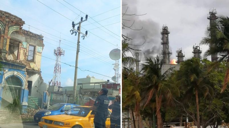 Un edificio abandonado y la refinería Refinería Antonio Dovalí Jaime en Salina Cruz presentaron percances tras el sismo