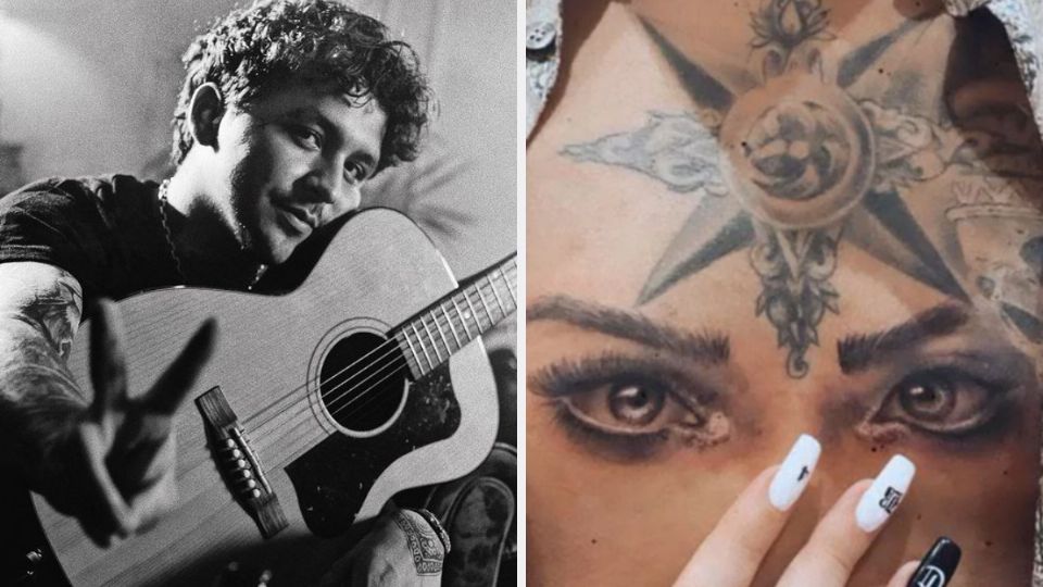 Christian Nodal muestra el tatuaje con el que cubrió el de los ojos de Belinda en el pecho