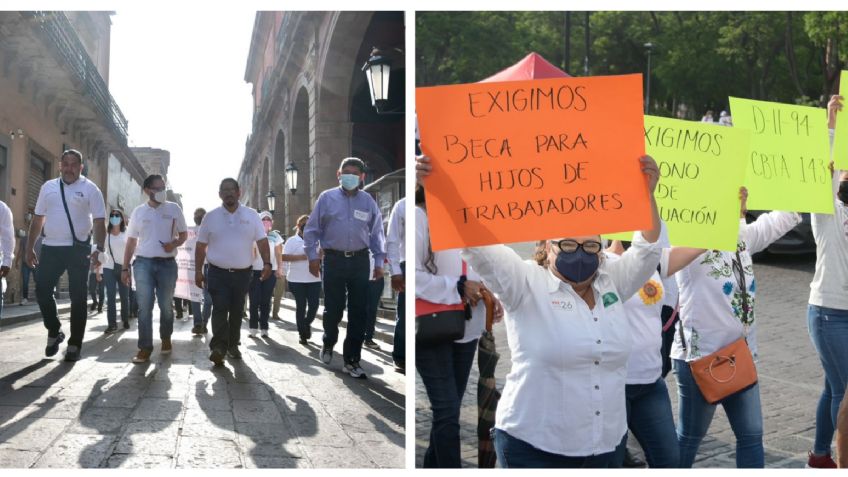 Maestros y administrativos del SNTE protestan en San Luis Potosí