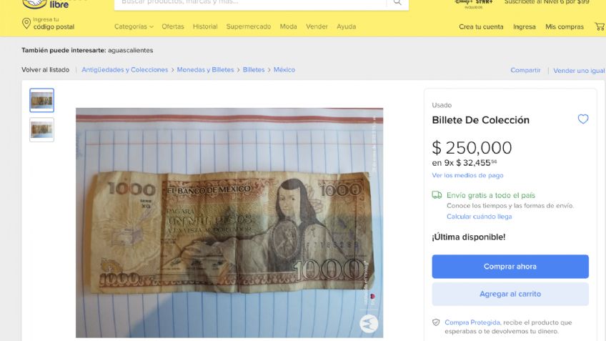 Este billete de 1,000 pesos con Sor Juana Inés de la Cruz se vende en 250 mil pesos