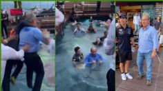 Felipe Calderón brinca a una piscina con Checo Pérez tras el GP de Mónaco | VIDEO