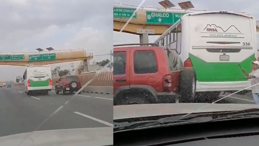 Pelea entre microbusero y conductor de una camioneta casi ocasiona accidente vial en la México-Puebla | VIDEO