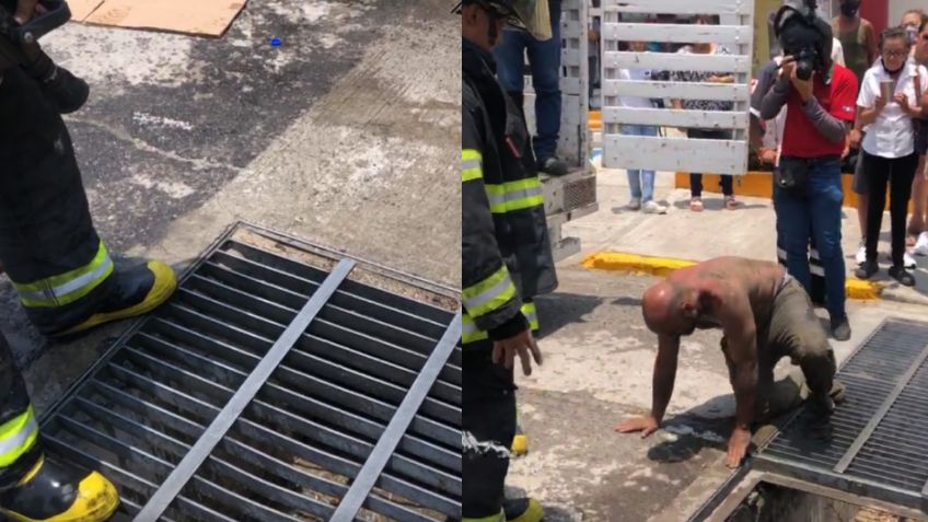 Hombre termina atrapado en una alcantarilla por meterse a la playa en Veracruz