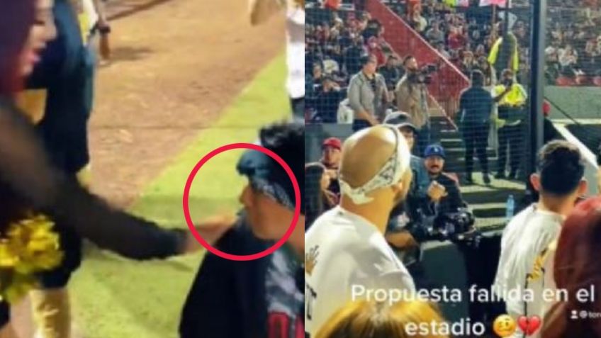 ¡Soldado caído! Aficionado propone matrimonio en el estadio de los Toros de Tijuana y es rechazado | VIDEO