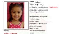 Ayúdanos a encontrar a Sofía Abigail Caballero Huete de 4 años; Activan Alerta Amber tras extraviarse en Piedras Negras, Coahuila