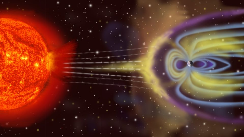 Así luce una representación de las partículas solares interactuando con la magnetosfera de la Tierra