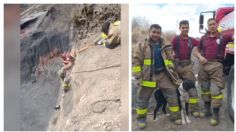 Bomberos rescatan a perrito de morir en peligrosa mina; llevaba horas atrapado y a casi nada irse al fondo | VIDEO