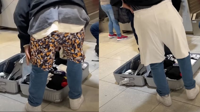 Modo ahorro: Hombre se pone toda su ropa encima para no pagar exceso de equipaje en aeropuerto | VIDEO