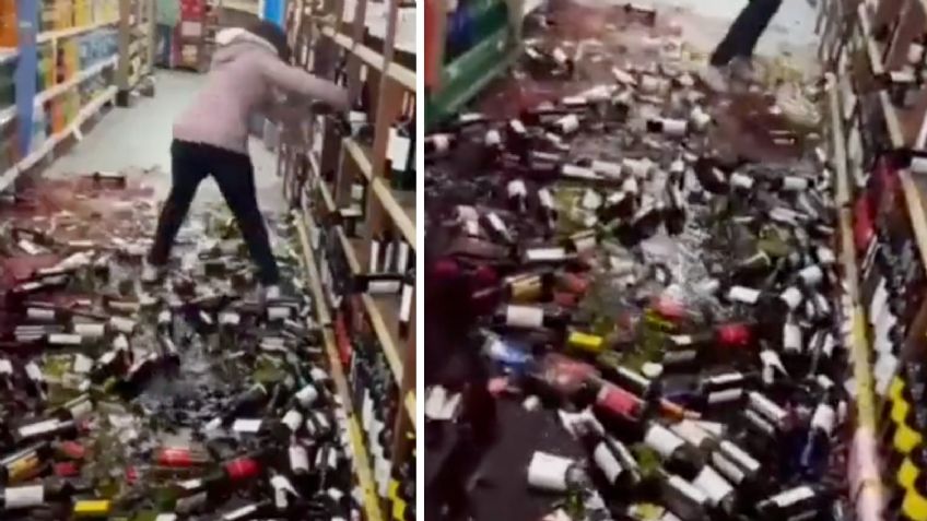 "Me cegó el enojo": Mujer rompe botellas de vino de un supermercado tras ser despedida | VIDEO