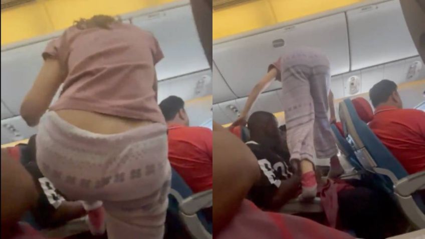 Mujer en pijama pisa a pasajeros sentados de un avión para llegar a su lugar | VIDEO