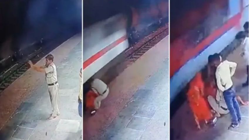 El tenso momento en que un policía salva a una ancianita de ser arrollada por un tren a toda velocidad  | VIDEO