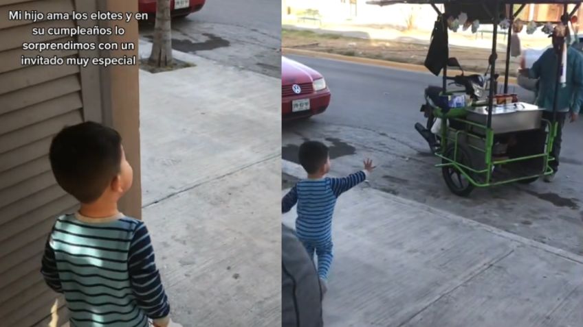 La tierna reacción de un niño al ver llegar al señor de los elotes a su fiesta | VIDEO