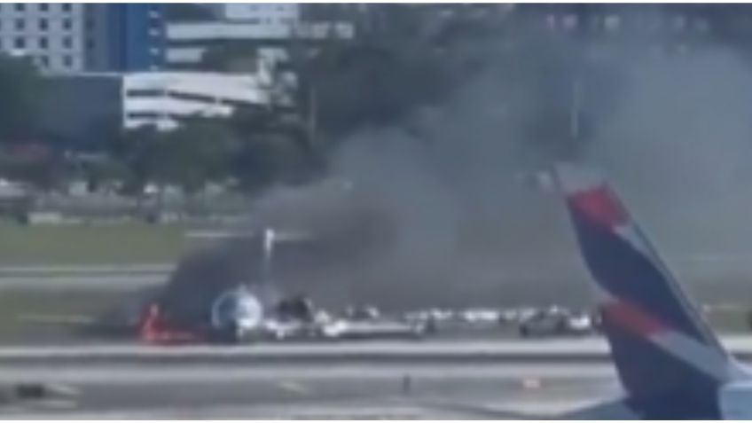 Avión se incendia tras aterrizar en el Aeropuerto de Miami | VIDEO