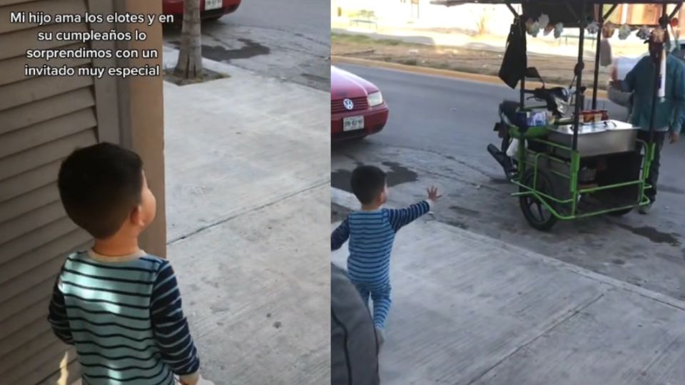 El pequeño se emocionó al ver al señor de los elotes.