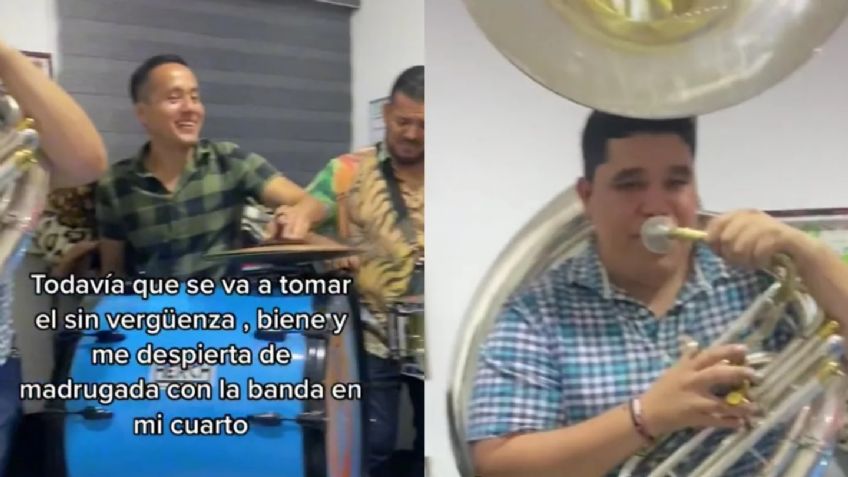 Hombre le lleva serenata con banda a su novia hasta su cuarto tras irse de fiesta | VIDEO