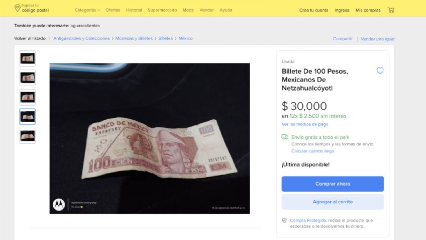 Ofrecen 30 mil pesos por este billete con el rostro de Nezahualcóyotl