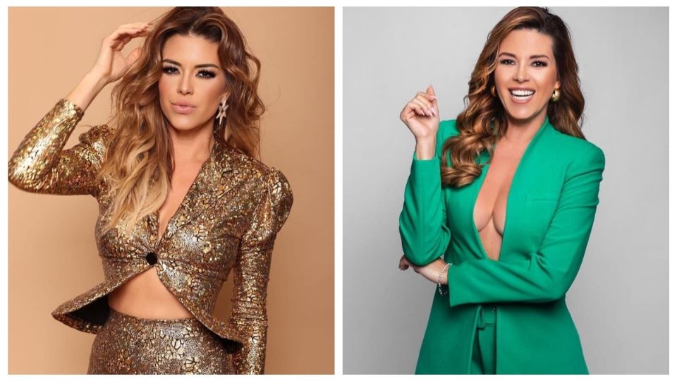 Alicia Machado porta un saco dorado y un saco verde.