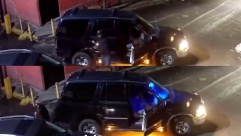 Momento exacto en que sujetos a bordo de una camioneta con luces de patrulla roban un auto en Tlalnepantla | VIDEO