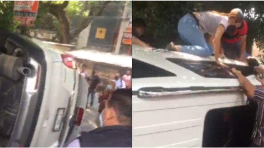 CDMX: Vuelca camioneta  y deja saldo de dos heridos en la Nápoles | VIDEO