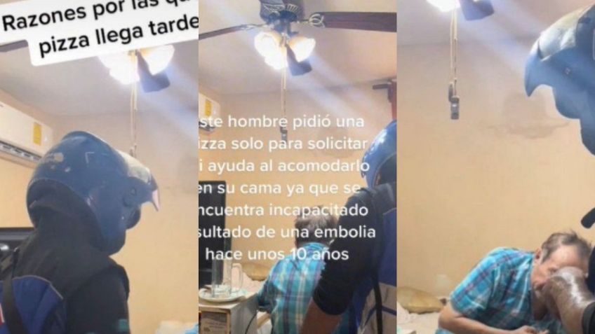 Hombre mayor pide pizza para que el repartidor lo ayude a acomodarse en su cama; VIDEO rompe TikTok