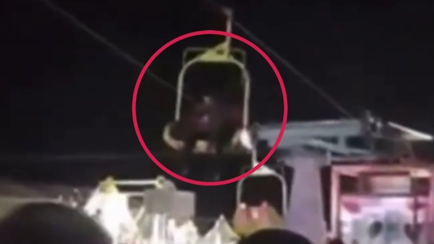 Hombre vive momentos de terror al quedar suspendido en un juego mecánico en la Feria de Actopan | VIDEO