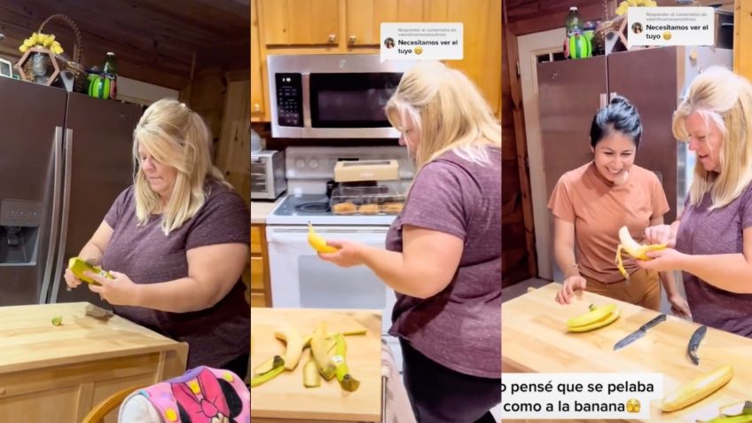 Mujer sube VIDEO de su suegra "gringa" pelando un plátano con un cuchillo y le llueven críticas en TikTok