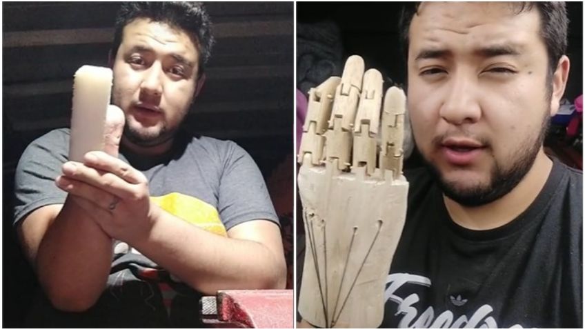 Joven pierde la mano y crea prótesis de madera: VIDEO