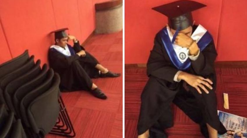 Joven graduado rompe en llanto al ver que su familia no asistió a su ceremonia