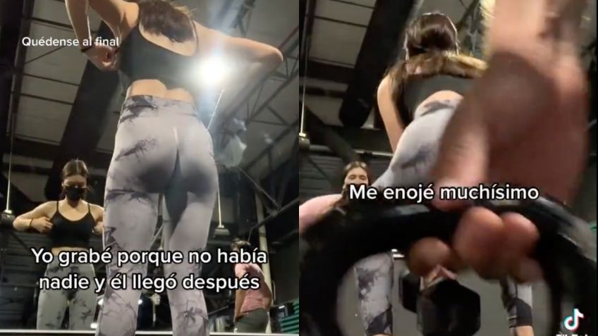 Chica fitness regaña a chavo de gimnasio por taparle su cámara mientras graba su rutina | VIDEO