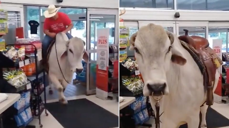 El vaquero sorprendió a los clientes de una tienda en Estados Unidos. FOTO: Especial