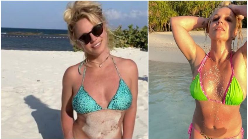 Britney Spears conquista a sus fans con bikini de animal print y colores fosforescentes en plena luna de miel | VIDEO