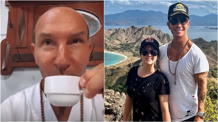 Andrea Legarreta y Erik Rubín beben café de excremento en exóticas vacaciones