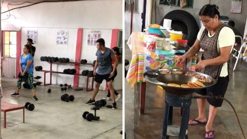 Señora tiene puesto de garnachas dentro de un gimnasio y se hace viral: VIDEO