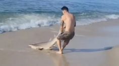 El escalofriante momento en que un hombre “pelea” contra un tiburón en la playa | VIDEO