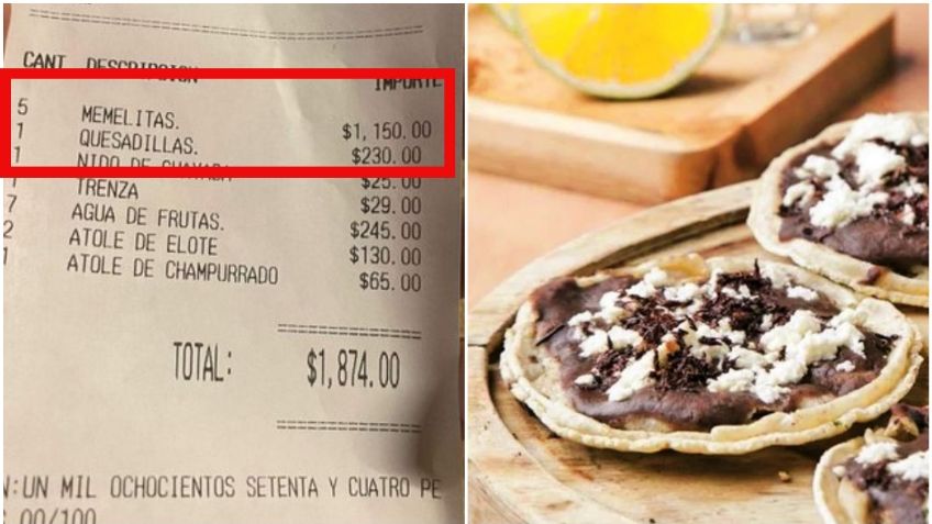 Restaurante cobra más de mil pesos por 5 memelas y lo denuncian en redes: "¿Dónde está la Profeco?"